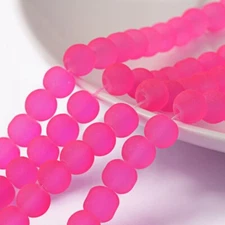 50 Hot Pink Frosted Glass Beads Round 6mm BULK Spacers Jewelry Making Round