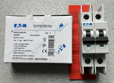 NEW EATON FAZ-D10/2-RT 10 AMP 2-POLE 480/277 VAC DIN RAIL BREAKER MOELLER 102227