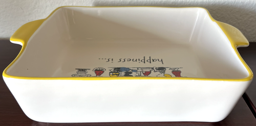 Peanuts x Rae Dunn 75 Years HAPPINESS IS... 9" x 9" x 2.5" Ceramic Baking Dish - Picture 3 of 4