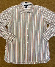 Tommy Hilfiger Shirt Mens L 80s 2 Ply Custom Fit Striped Preppy Long Sleeve