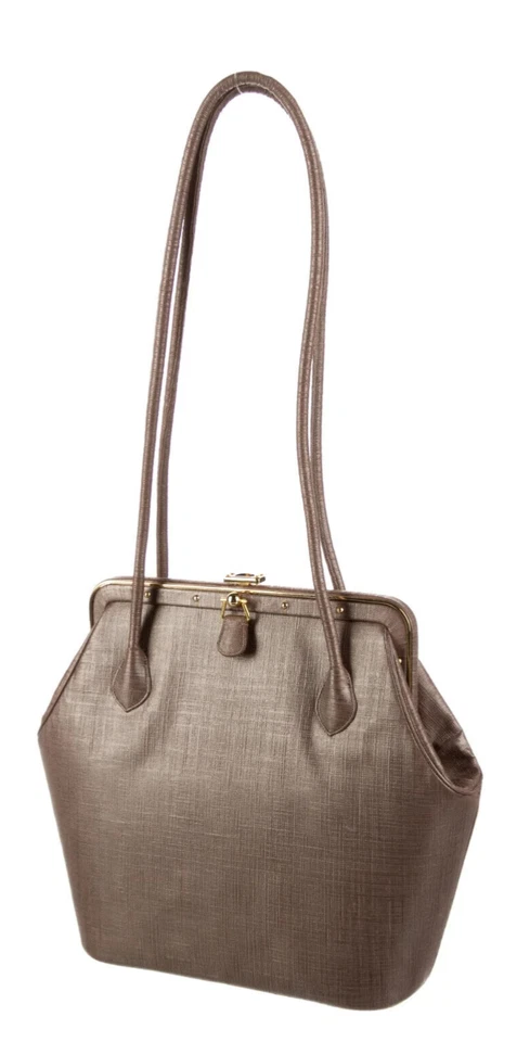 Bolso de Hombro Judith Leiber Lona Marrón Día Noche Forma Hexagonal De Colección Foto 2 de 4