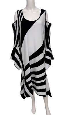 Ashley Stewart Women's Long Sleeve Cold Shoulder Black & White Dress Size  14/16 | eBay