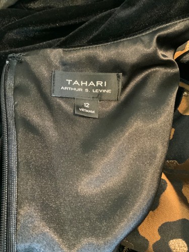Tahari Arthur S. Levine Black Velvet & Brown Metallic Animal Print Pleat Size 12 - Picture 8 of 8