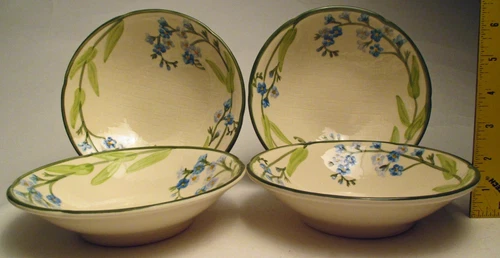 Vintage Franciscan Dinnerware Forget Me Not, Set of 4 Cereal Soup Bowls 7" wide