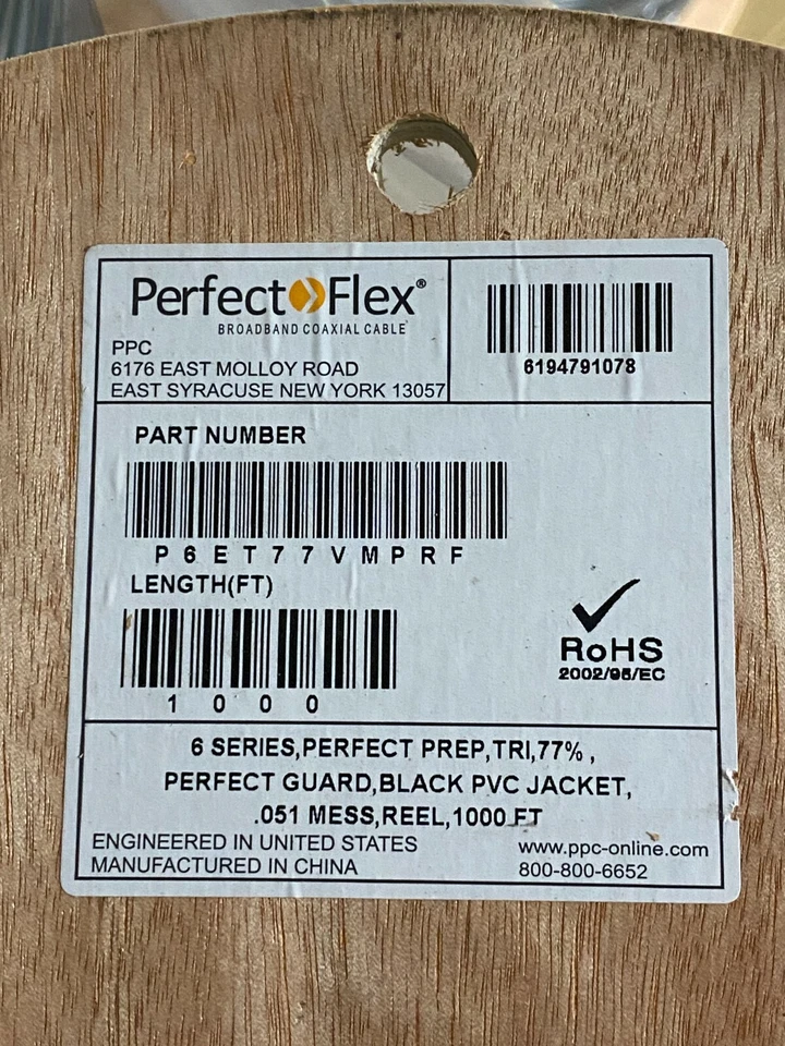PPC CATV RG6 CABLE TV/SATELLITE CABLE Coaxial 3GHz Communications P6ET77VMPRF - Image 2 of 2
