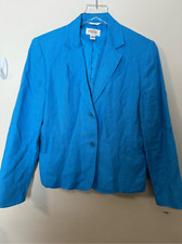Talbots Blazer Womens Size 8 Turquoise Blue 100 Irish Linen Preppy 2 Buttons