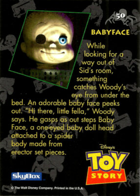 TOY STORY SERIES 1, 1995 SKYBOX PIXAR, TRADING CARD # 50, BABYFACE