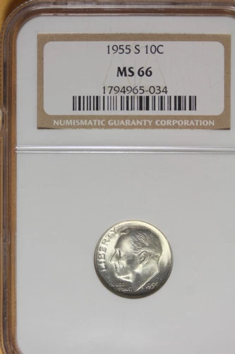 1955 S- NGC 10C MS66 ROOSEVELT DIME #B43168