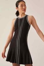NWT $148 Anthropologie Sleeveless Pointelle sweater DRESS Black White sz L