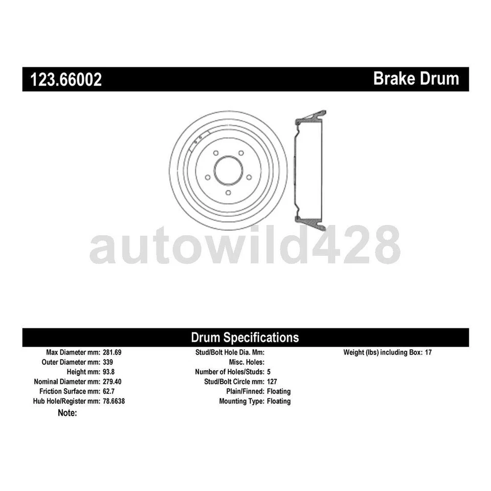2X C-Tek tambor de freio traseiro para Chevrolet C10 1975 1976 1977 1978 1979 1980 1981 - Imagem 2 de 4