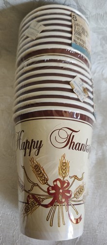 Vtg amscan 16 Thanksgiving Harvest Hot Cold 9 oz Paper Cups Decor New Old Stock - Picture 2 of 8