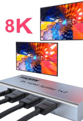 8K HDMI Splitter 1x2 4K 120Hz HDMI 2.1 1 In 2 Out Audio Video Distributor HDR 3D