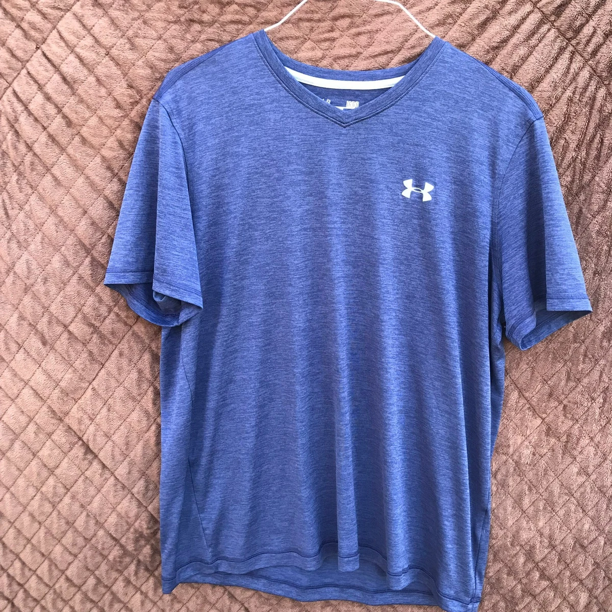 UNDER ARMOR T Shirt heat Gear MEN S L Large TEE Blue Loose Fit V