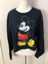 Disney Women's Mickey Mouse Graphic Crop Top Sweatshirt Black Size Large
