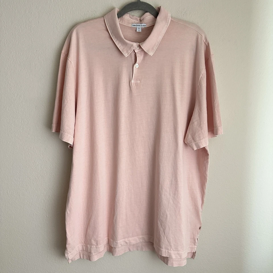 James Perse Polo Shirt Mens Size 5 XXL Short Sleeve Jersey Cotton Pink Flaw - Image 2 of 4
