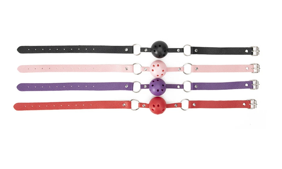 PU Leather Harness Belts Open Mouth Ball Gag Bondage BDSM Oral Plug Breathable - Image 2 of 4