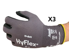 (3 pair) Ansell HyFlex 11-841 Foam Nitrile Gloves ANSI 4 - Pick Size 6-7-8-9