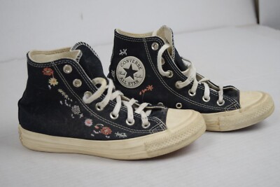 Converse High Top Sneakers Size 6.5W Black Embroidered Flowers Things To Grow