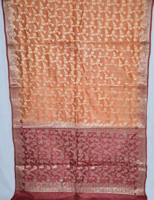Vintage Pure Silk Saree Traditional Thred Golden Embroidered Sari Wedding Wear