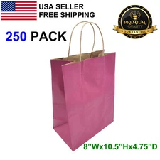 250 Packs Pink Paper Bag With Handles Kraft Retail Shopping Gift Merchandise