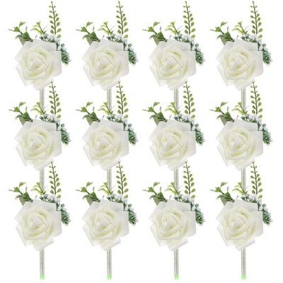 M METERXITY 12er-Pack Boutonniere für 15 x 8 cm / 5,9'' x 3,1'' (L*B), cremeweiß 