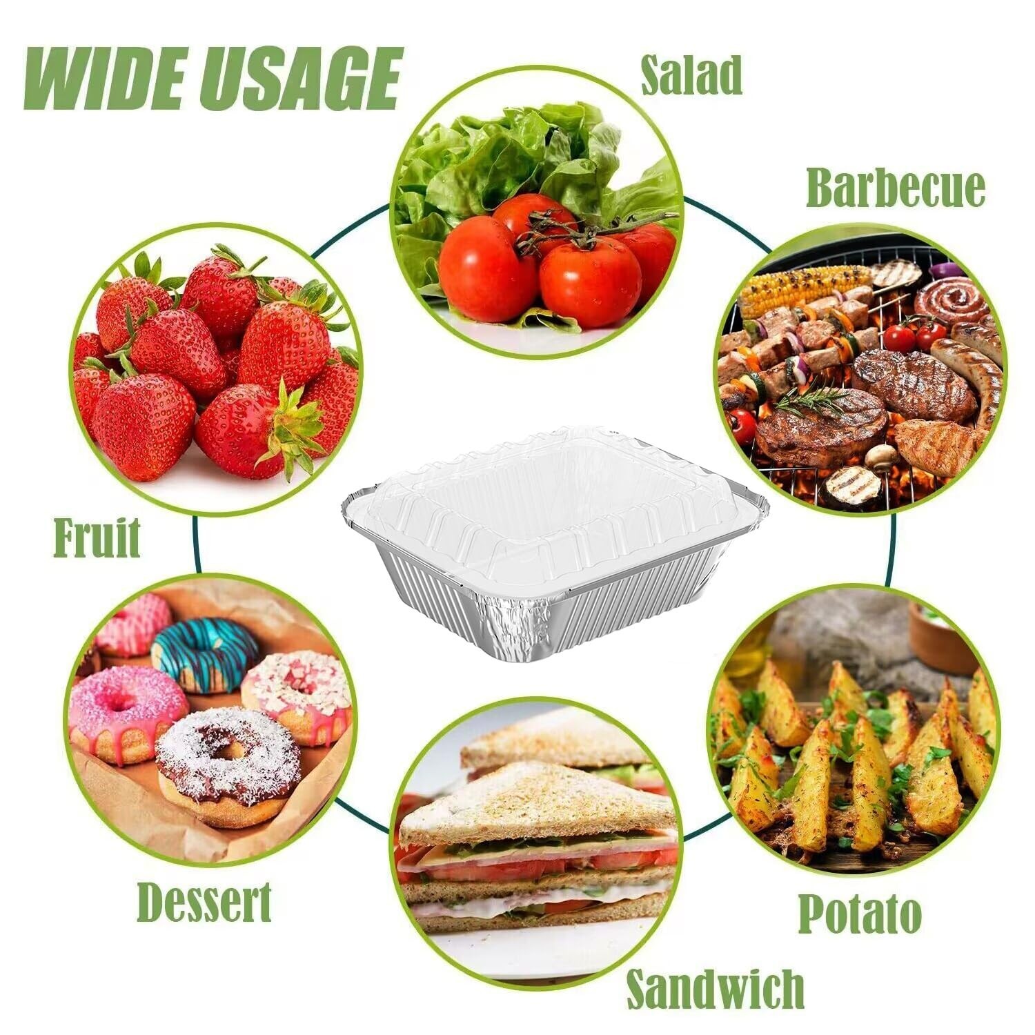 WANBAO 50 PACK 8.3"x6.2" Disposable Tin Foil Pans with Plastic Lids... Fast Ship