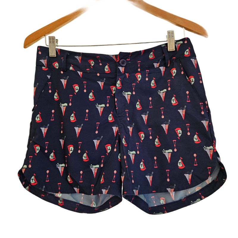 Turtles & Tees Girls Golf Shorts Size 4/6 Fits Women XS Small Blue Sailboat Flaw