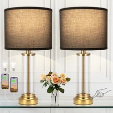 Black Gold Bedroom Lamps Set of 2 - Touch Bedside Lamp for Night Stands with ...