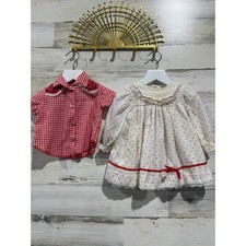 Vintage Bundle Peaches and Cream Western Shirt Dress Girls 12M Red White Flawed