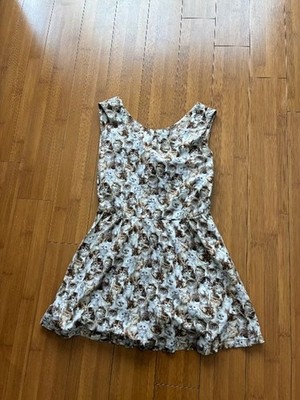 Handmade Cat Face Print Mini Dress with Cutout Back - Women's XS