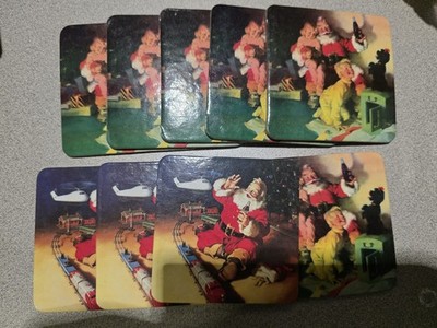 Vintage 9 Santa With Coca-Cola Soda Pop Coke Drink Coasters Christmas 