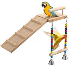 Columpio de plataforma con perchas para p  jaros, escalera y accesorios de ma...