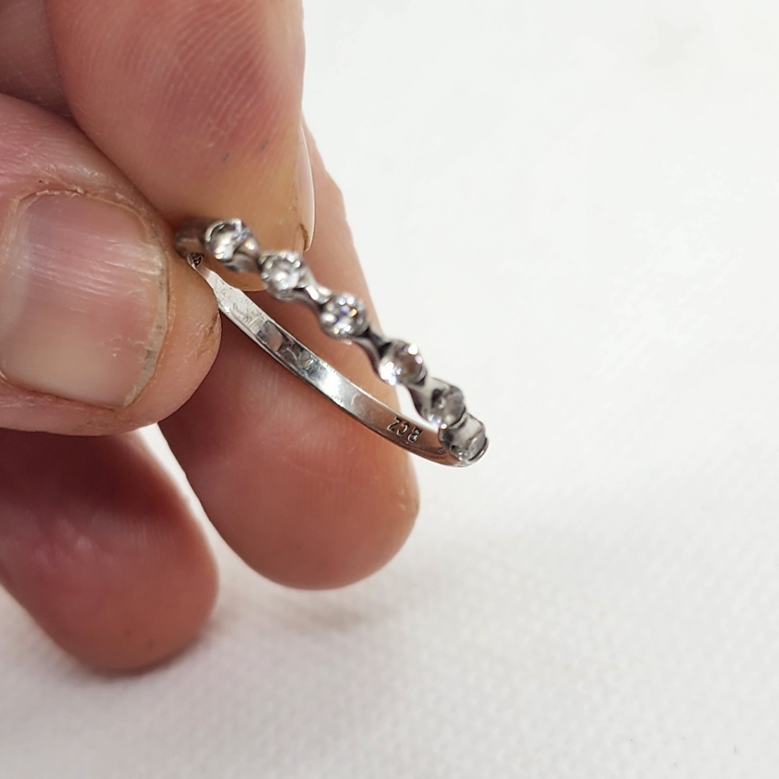 Sterling Silver Leaf CZ Band Stackable Ring Daint… - image 5