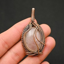 Rose Quartz Gemstone Copper Wire Wrapped Handmade Pendant Jewelry Gift For Her