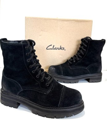 Damen Clarks Orianna Cap schwarze Wildleder Schnürstiefeletten Größe UK 5,5 D