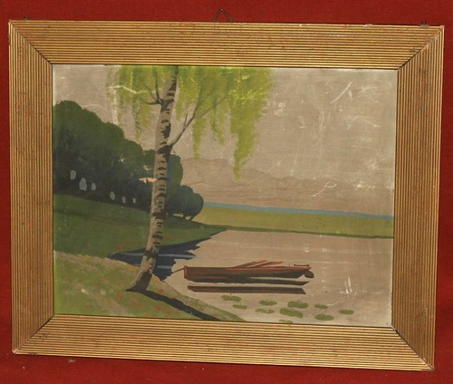 Vintage impressionist gouache painting lake landscape - Picture 4 of 10