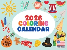 Kids Coloring Calendar 2026 Learning At Home Monthly Wall Calender 12 Month