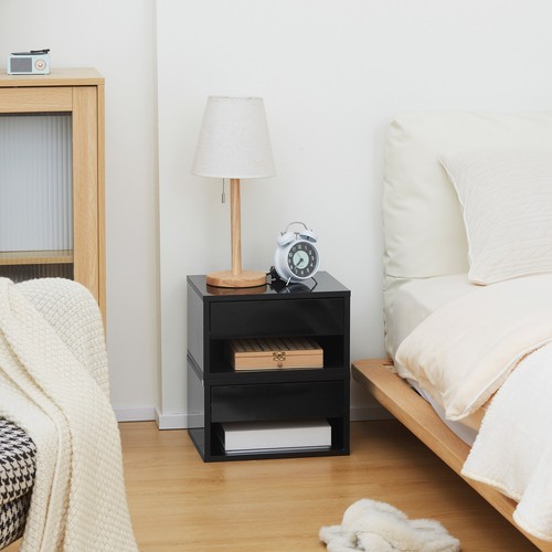 HOMCOM Floating Bedside Table Set of 2 Wall Mounted Nightstand W/ Drawer Black - Picture 5 of 11