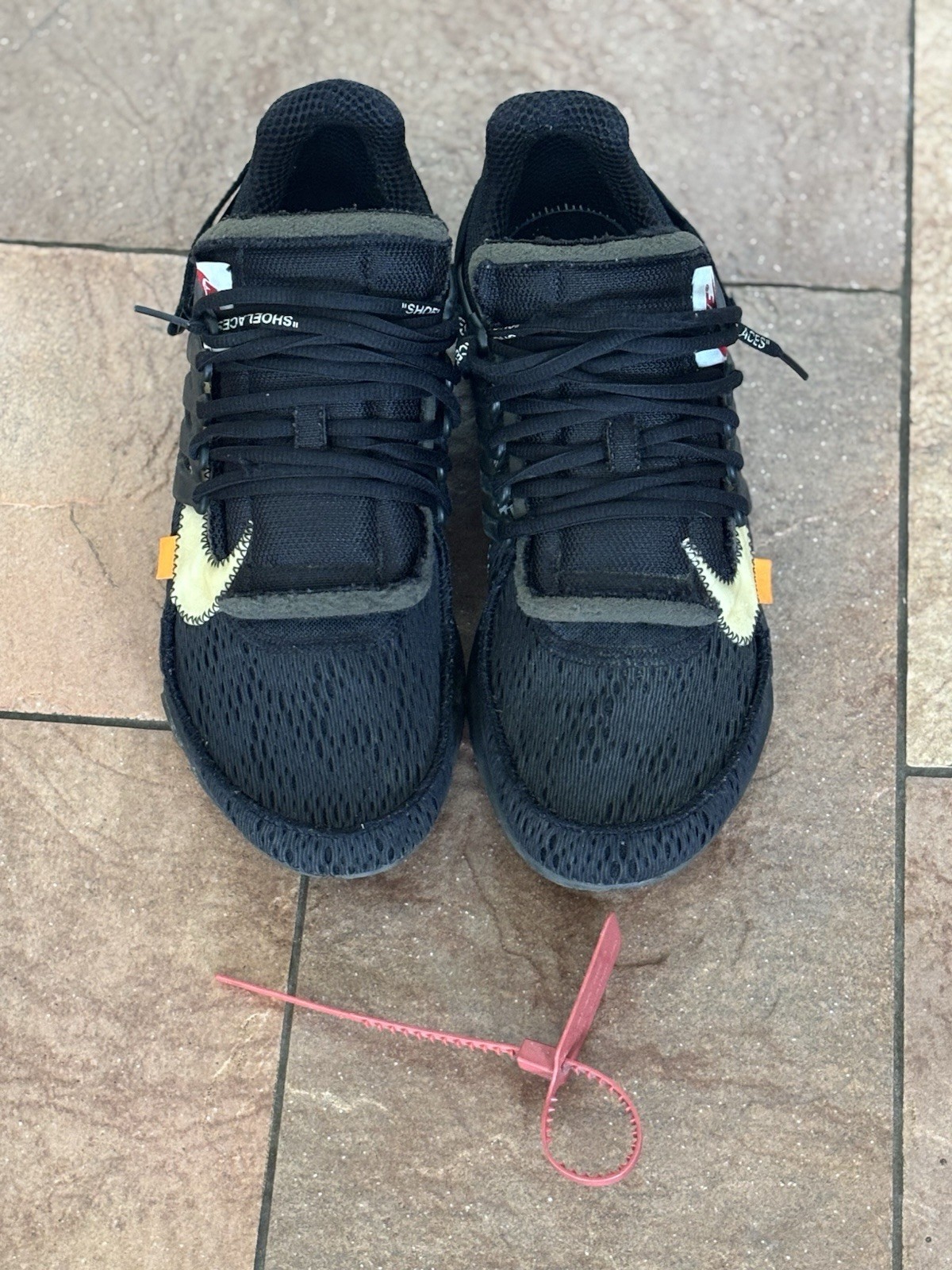 Off White x Nike Air Presto nere taglia 11 cravatta con zip originale senza lacci arancioni