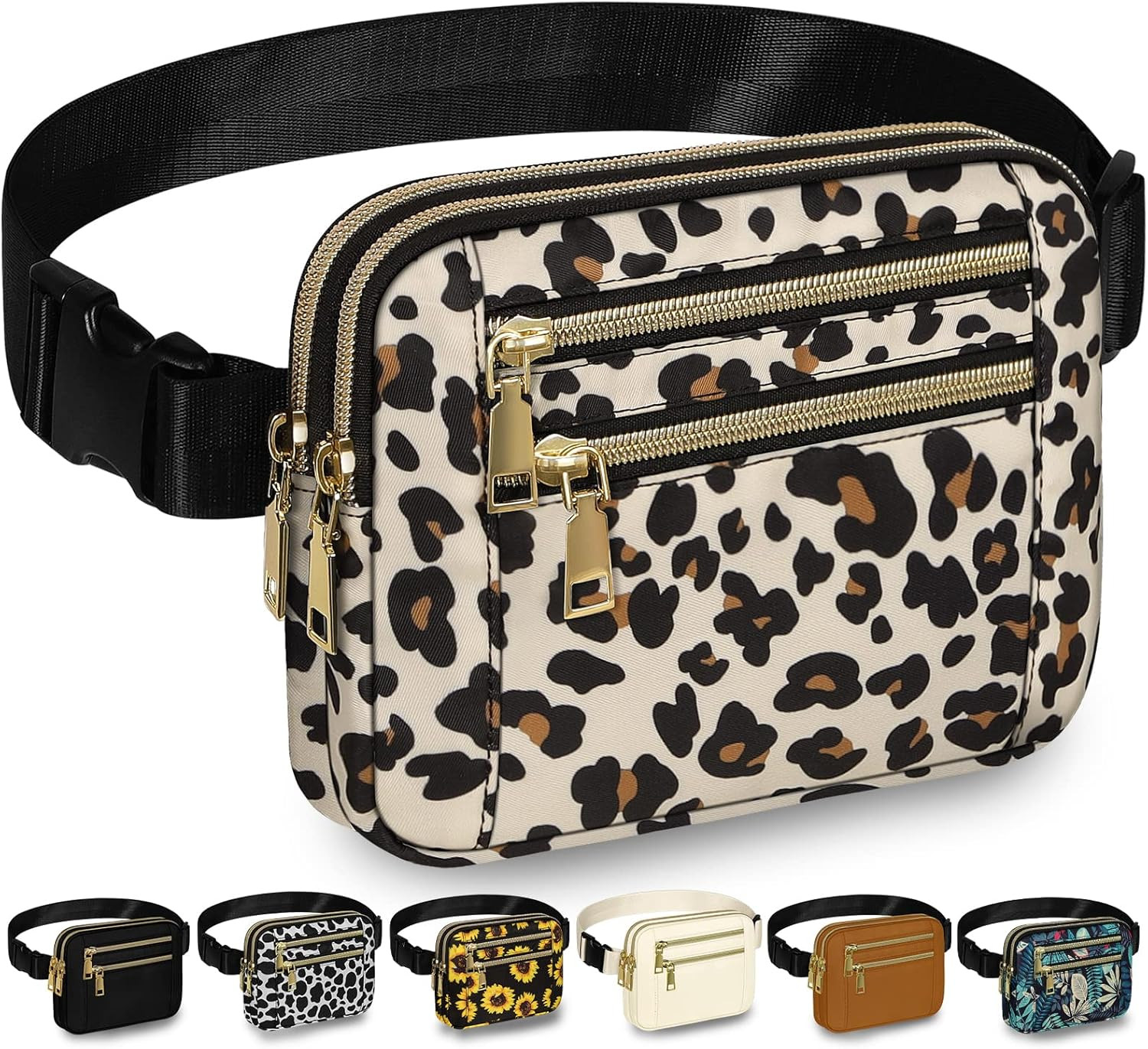 Fanny Packs for Women Fashion Waist Packs Bag with Adjustable Strap and 4 Zipper