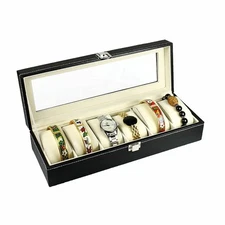 HOT 6 Slot Jewelry Box Display Case Watch Box Watch Case PU Leather Box Gift