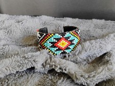 Handmade Seed Bead Native American Design Faux Leather Bracelet