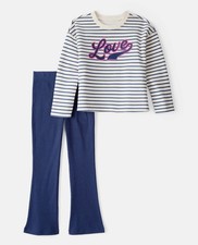 Little Girl Kid 2-Piece "Love" Striped fleece Top  Flared Pant Set size 8