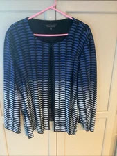 Ming Wang Acrylic Blend Long Sleeve  Clasp Cardigan Size 3X Black Blue
