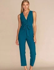 New NWT $288 TRINA TURK Size 6 Jumpsuit Sleeveless Tie-Waist Teal Blue Elegant