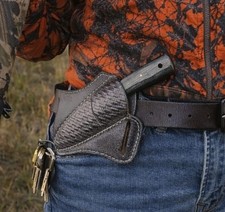 Black LEATHER ENGRAVED PANCAKE Fixed Blade Knife Sheath Folding Knife Case