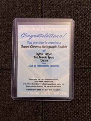 2025-26 Topps Chrome Dylan Harper Rookie RC Auto Autograph Redemption TCAR-DH