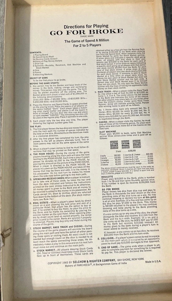 1965 GO FOR BROKE Board Game by Selchow & Righter - Image 2 of 4