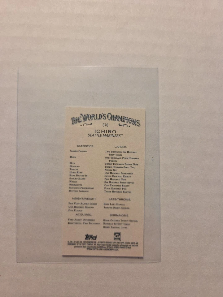 Topps Allen & Ginter 2025 - Exclusivo EXT Ichiro Suzuki #370 Mini Foto 2 de 2