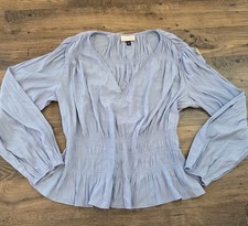 Universal Thread Blue V-Neck Smocked Ruffle P...